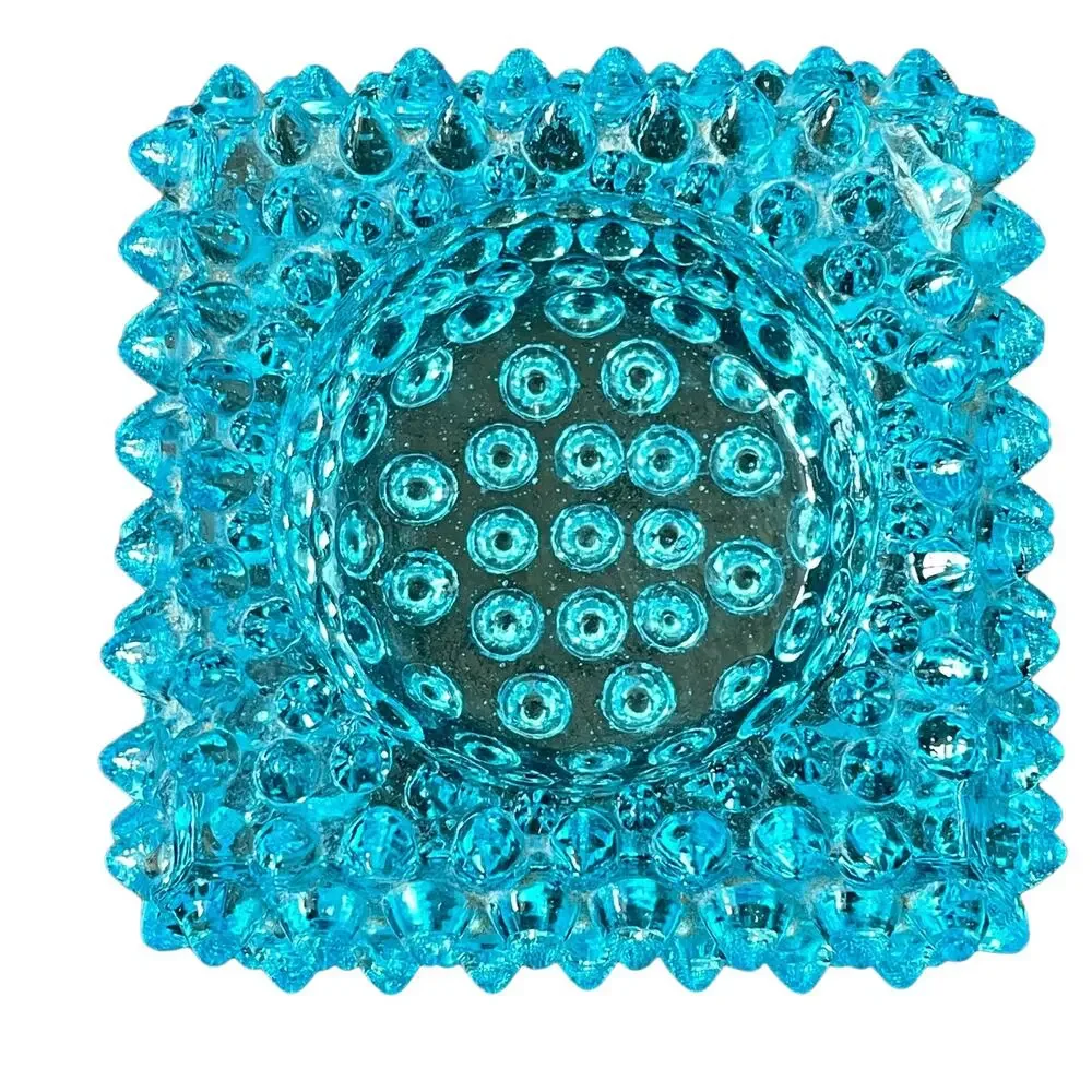 Fenton Hobnail Blue Glass Salt Cellar Dip or Candle Holder Aqua Teal FLAW READ